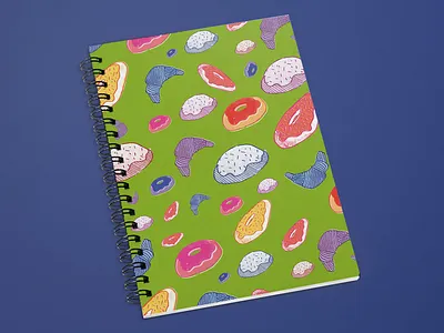 Sweet Notebook baked goods color dessert donuts doughnut flat gouache illustration notebook pastel pattern surface pattern surfacedesign sweets watercolor
