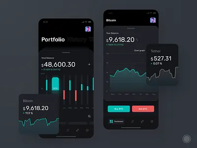 Cryptocurrency app bitcoin blockchain coin crypto wallet cryptocurrency dark app dark ui ios mobile app plat4m ui wallets