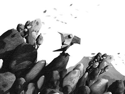 Eagle black eagle hatching hill illustration leaves mountain rocks scratching trees white
