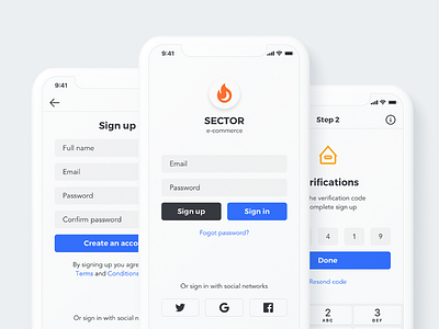 Sector UI Kit. E-commerce digital goods e commerce app e commerce design e commerce shop ecommerce mobile sign in sign up sketch e commerce app verification xd templates