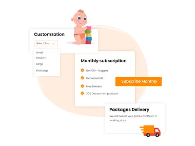 Ui cards ai baby shower delivery flat free illustration india interaction minimal product simple sketch subscription ui ux