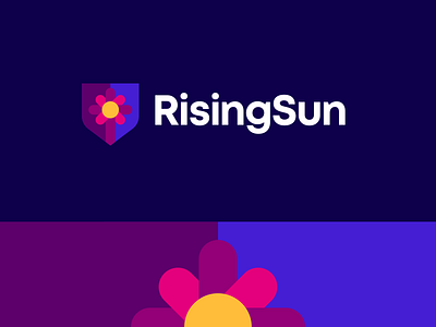 Rising Sun Church Logo Design - Religion, Cross, Christianity brand branding identity business cards stationery cross catholic christian graphic design designer icon icons symbol logo loog lgoo lgo religion church religious shield star petal sun flower nature