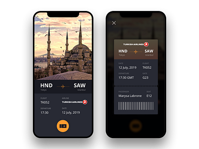 Daily UI #24 Boarding Pass dailyui dark ios sketch