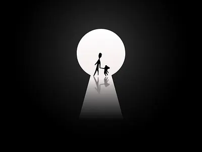 The light at the end of the keyhole child dark door escape room illustration key keyhole light mystery teddybear