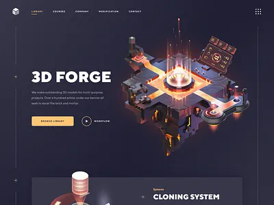 3D Model Store & School Home Page 3d 3d model art branding home page illustration illustration for web landing page photoshop render school software store ui ux visual web application web design