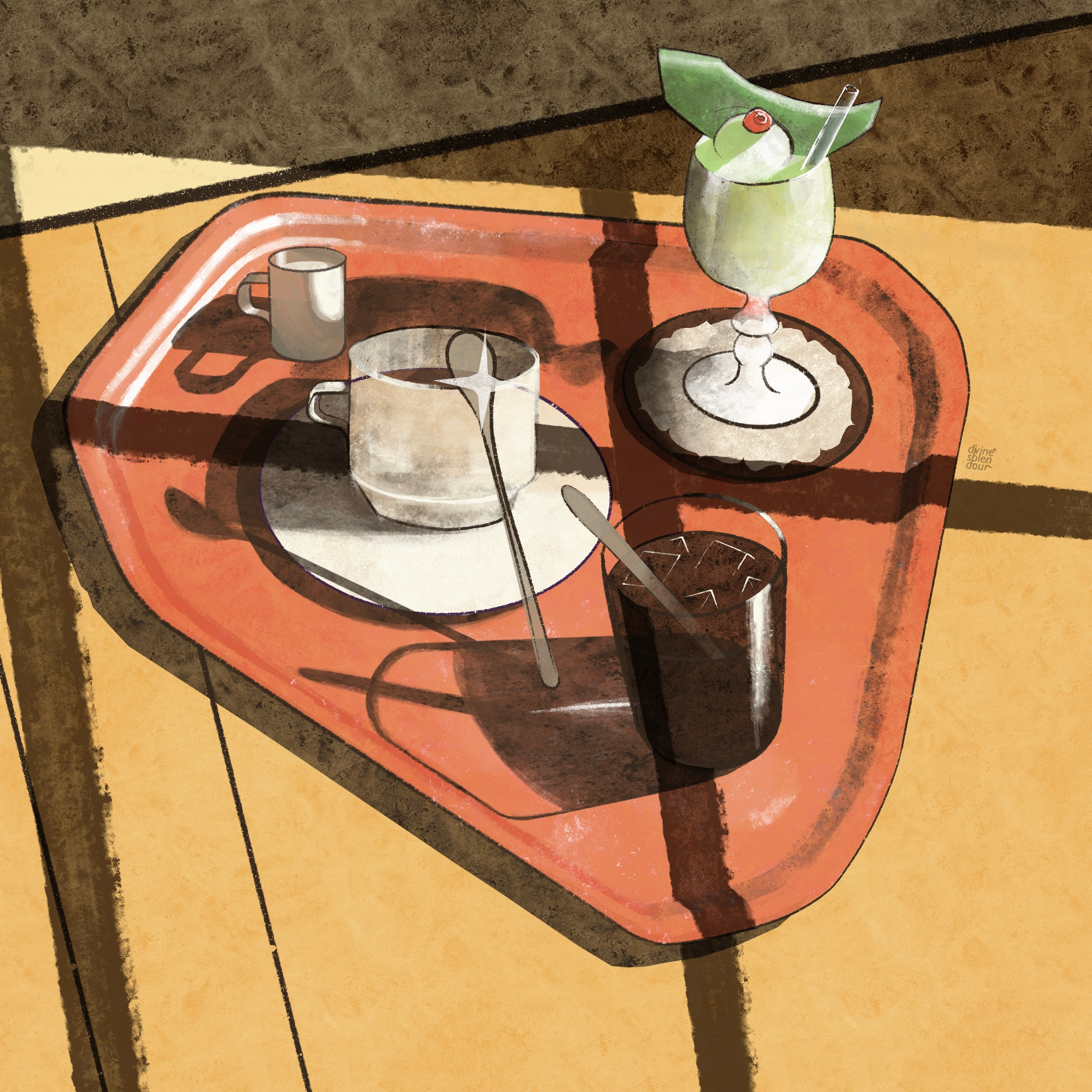 Still life art chennai coffee coke dining food illustration illustrator indian indian artist instagram light procreate shadows spoons still life story table window yellow