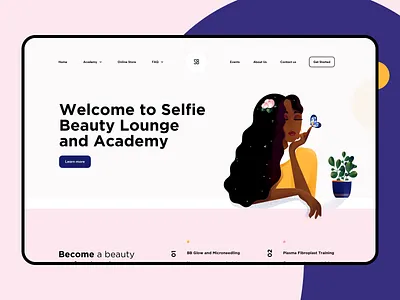 Beauty Lounge Landing Page academy beauty cuberto design graphics hair icons illustration interface landing page lounge make up salon selfie style ui ux web