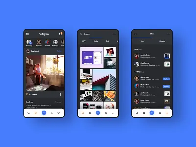 #2 - IG. Dark mode concept. android app application black dark feed follower followers gallery ig instagram interface iphone list mobile post profile social media ui ux