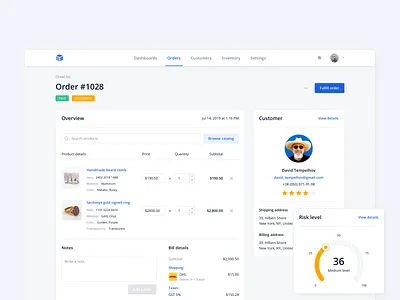 Order page design billing customer dashboard design ecommerce interface kosinov order product rating shipping ui ux