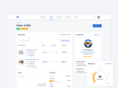 Order page design billing customer dashboard design ecommerce interface kosinov order product rating shipping ui ux