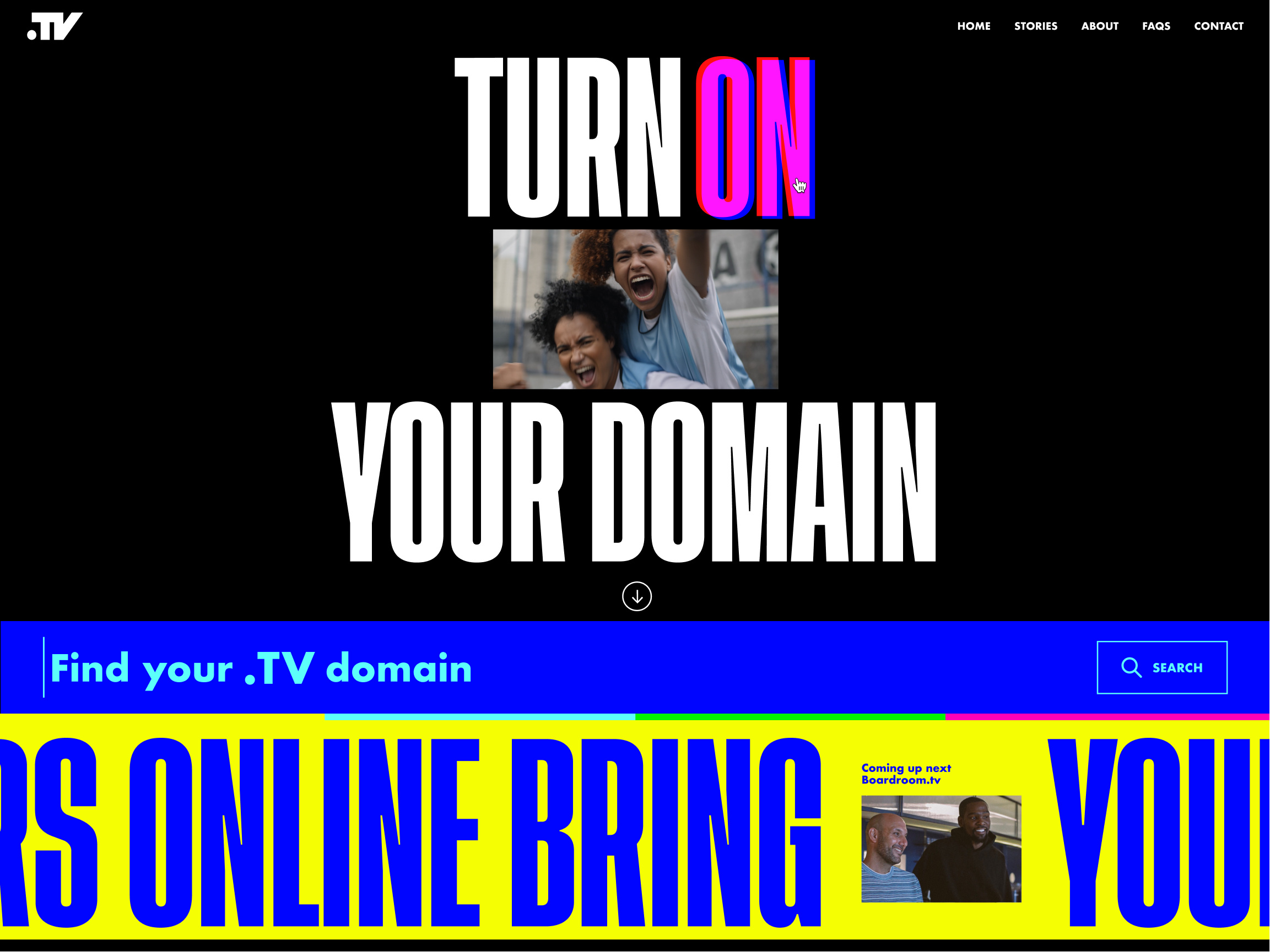 Turn on .TV animation bold domain microsite scroll smooth television tv ui ux website