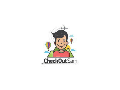 Check out Sam Logo adventure blog charicature design drawing flat hotairballoon illustration logo man mountain plane travel vector