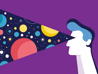 Farseer colorful ellipse future futuristic graphic illustration man pattern planets purple space tech vector