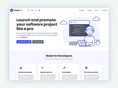 CoderPro - Bootstrap Startup Template For Software Projects bootstrap bootstrap template bootstrap theme css developer developers html5 landing page marketing product product design responsive software software development startup template theme website template
