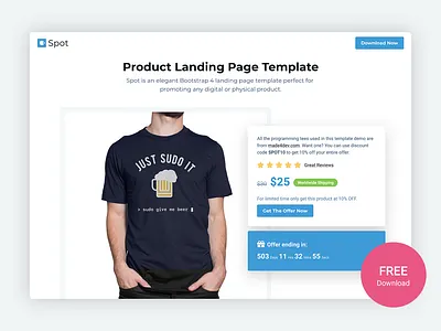 Spot - Free Product Landing Page Template For Developers bootstrap bootstrap theme bootstrap4 digital product ecommerce html5 landing page marketing campaign physical product product products startup template website template