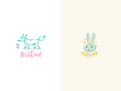 Orbkind Logo animal branding bunny colorful cute design drawing flower fox handdrawn illustration kawaii kid linear logo vector