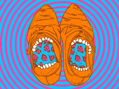 I'm hungry! boots colorful illustration creative design design art food and drink funky funny illustration humour ideas illustration mouth pop art pop surrealism shoes tooth vertigo