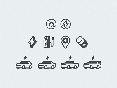 EV Icons car charge electric electricity ev future iconography icons illustration lightning stroke truck volt