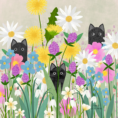 wildflower cats botanical illustration cats floral illustration flowers illustration wildflowers