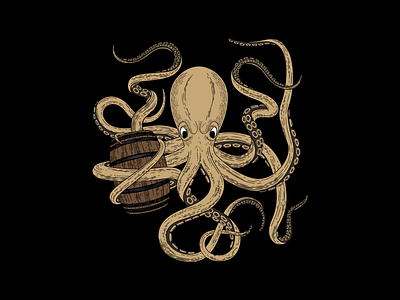 Hard Way Cider Illustration—Ramboozle barrel branding caribbean cider hand drawn hard cider illustration illustrator kraken label label design octopus packaging packaging design raspberry rum wood cut