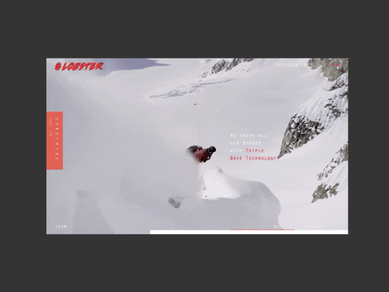 Lobster Promo lending for new model snowboard animation app clean design dim keaton identity minimal site typography ui ux web