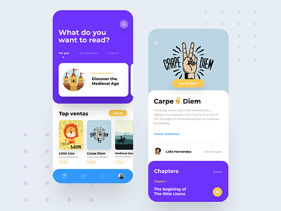 Carpe✌️Diem app blog blue book branding illustration ios iphone kids library photography read social ui