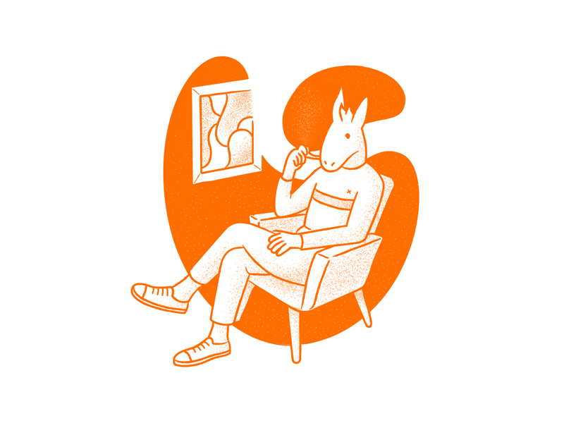 The Guide: illustrations animal astronaut books grain guidelines illustration job monochrome monotone mule orange philosophy shadow stroke ui work