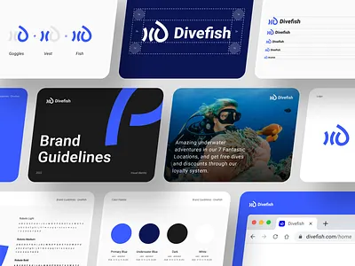 Divefish - Brand Guidelines brand brand guide brand guidelines brand identity branding dive dive logo diving diving logo fish fish logo graphic design guidelines logo logo design snorkling snorkling logo visual visual identity