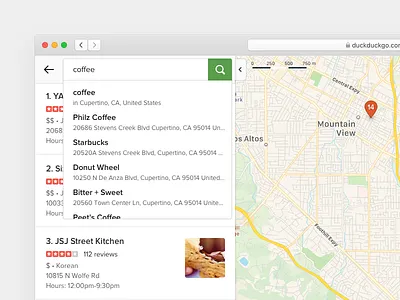 DuckDuckGo Maps Autocomplete apple autocomplete design duckduckgo map mobile search serp ui ux web