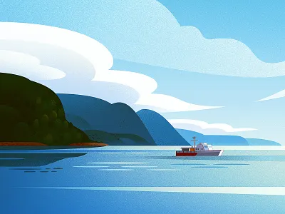 Landscape study 2d boat clouds design dissolve flat illustration landscape ocean sea texture yacht