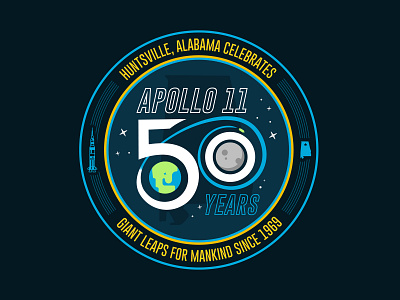 Apollo 11 - Unused concept 50 alabama anniversary apollo 11 apollo 50th branding design huntsville icon illustration logo minimal orbit rocket rocket city rocket logo space travel vector