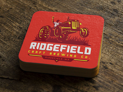 Ridgefield Craft Brewing Co. Logo branding brewery brewery logo coaster design farmers illustration illustrator logo logo design louisiana tractor vector washington wheelie