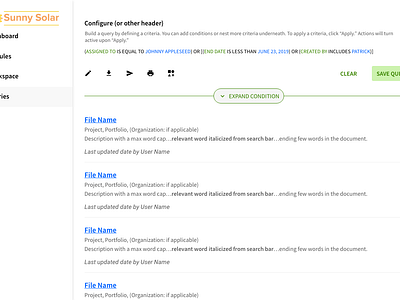 Dashboard No Navigation 63 conditions expand logic nested queries query search