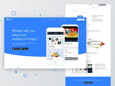 Prezi Viewer App Landing Page app blue landing page mobile app prezi ui ui design ux ux design web web design