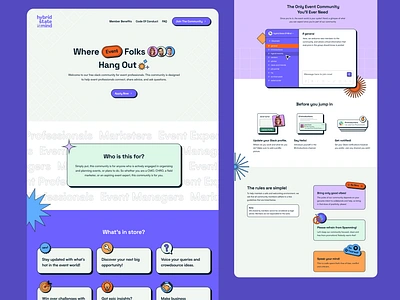 Hybrid State Of Mind Community | Landing Page Design bento colourful community event harsh shadow landing page neu brutalism neu brutalist pastel retro slack smooth stickers thick lines ui vibrant webflow