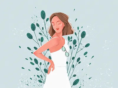 Leaf and girl illustration girl illustrator