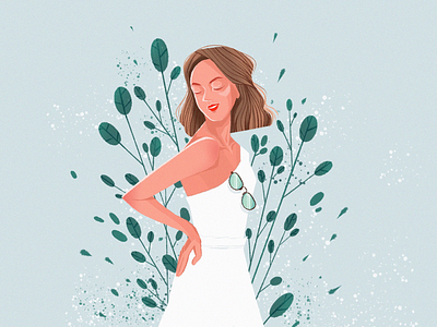 Leaf and girl illustration girl illustrator