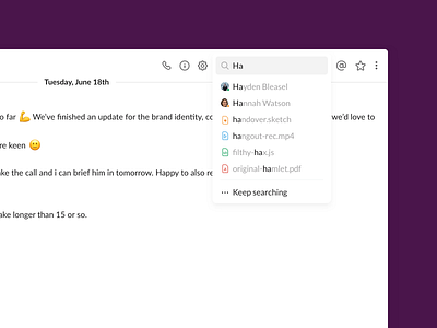 DailyUI 022 - Search app dailyui dailyui 022 quick quick view redesign results search search bar search engine search results searching slack slack app