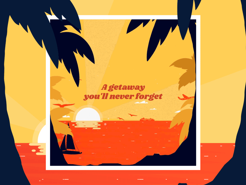 Animated Postcard Template animated gif animation beach brand flat flat design getaway gif gift holiday icon illustration illustrator logo loop palm palm trees postcard summer vector