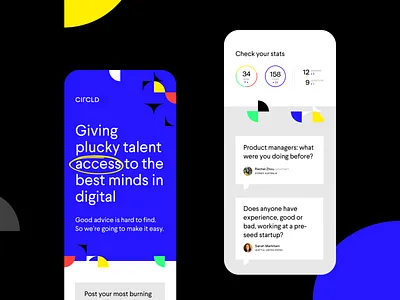 Landing page on mobile circles design grid landing page marketing page pattern ranking stats ui views website