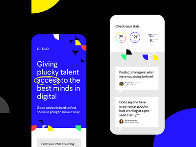 Landing page on mobile circles design grid landing page marketing page pattern ranking stats ui views website