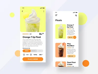 Drink Order App - Floats Page adobe xd app branding clean ui concept dashboard design drink drink order float food menu food order food ordering mobile app ui ui design ui ux user interface