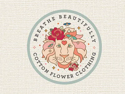 Cotton Flower Clothing Lion badge branding butterfly clothing company clothing label flower flowers illustration lion logo logo design logobadge magic rose sparkle sticker