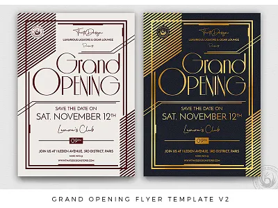 Grand Opening Flyer Template V2 art deco black branding classy club design elegant flyer gatsby gold grand opening invitation jazz jazzy minimal poster promotional retro template vintage