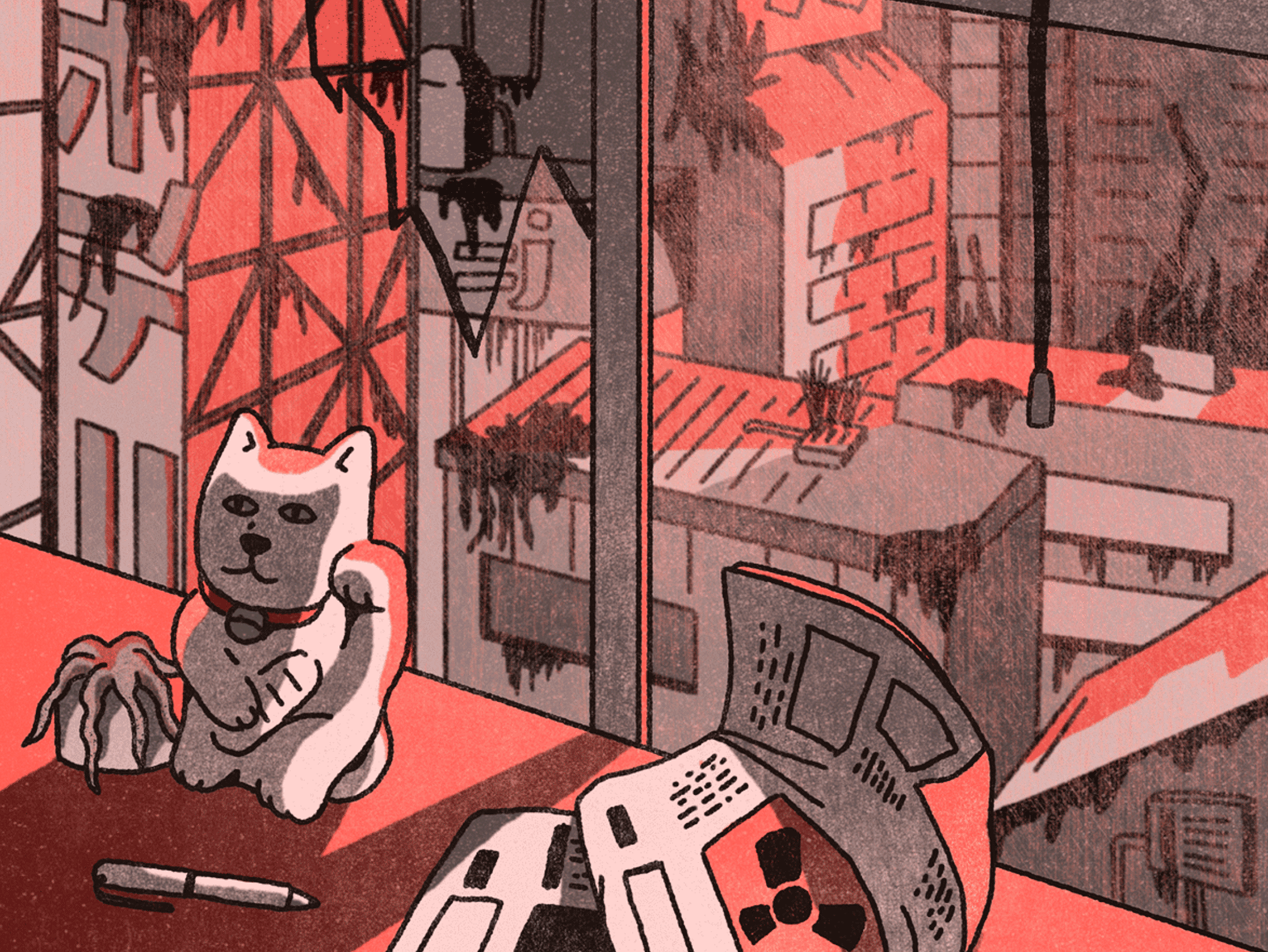 Sunset over Fukushima cat design digital illustration fukushima illustration ilustración digital japan japon poster procreate