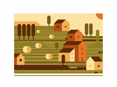 Tuscany abstract august city farm forest hills house illustration italy july landscape print sky summer sun town tree village