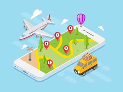 Travel Navigation design flat illustration interface map nature navigation road sign travel tree