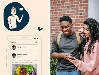 Mobile app — Vegan Friends & Dating android app app design brand branding dating design graphic design ios mobile app nerwork network product design redesign social typography ui ux vegan web design