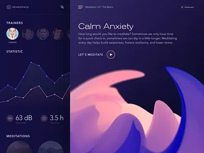 Cinema4D Experiment: Meditation Platform 3d visual c4d c4d42 calm cinema 4d cinema4d clean dark dashboard design experiment experiment graph graphics graphs meditation relax sharing platform universe web design zajno