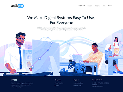 Illustration for the Walkme project (part 2) art blue branding character computer cover design download freebies gradient header hero illustration ios laptop noise team texture ui web